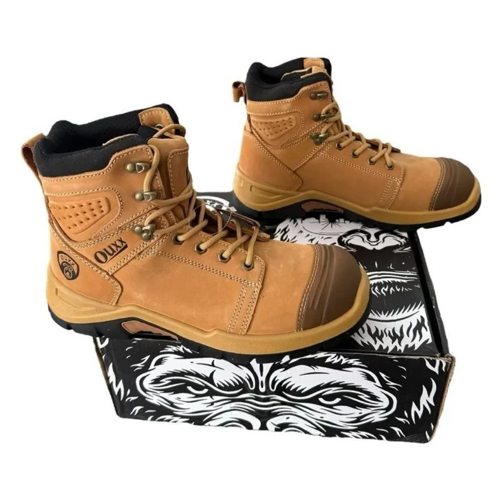 OUXX Men's 10 Wide Steel Toe Work Boots Tan Leather ASTM F2413-18 NEW